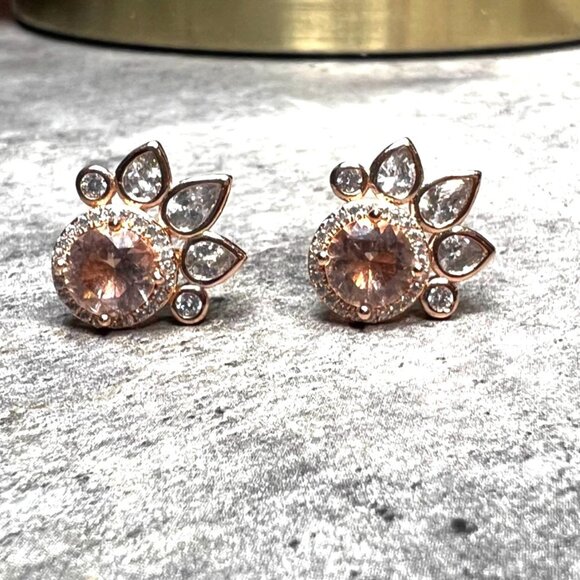 Bomb Party Earrings, universal size, yellow topaz looking stone with white topa - Picture 1 of 6